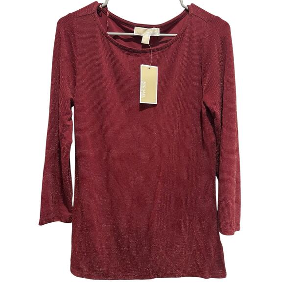 Michael Kors Tops - Michael Kors Womens Sparkle Knit Top Cinnabar Red Size M NWT Metallic Stretch
